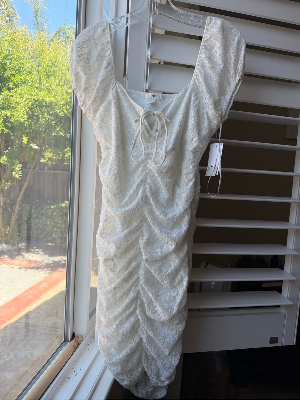 BP. White Lace Ruched Puff Sleeve Mini Dress NWT